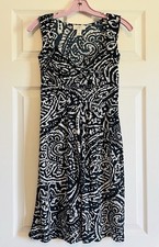 Loft Women’s Sleeveless Shift Dress Navy & White Paisley Ruched Side Zip Size 00