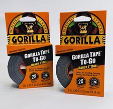 Gorilla Tape Mini Duct Tape To-Go Roll 1" X 10 Yd Travel Size Black Pack of 2 