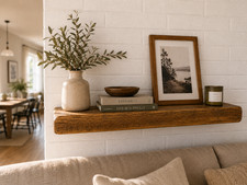 Rustic floating Shelf Wall Mounted Solid Wood 22cm Chunky Heavy Duty Oak Colour