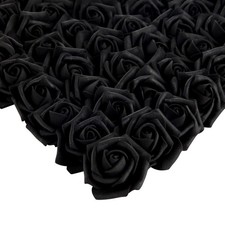 200 Pk Black Roses Artificial Flowers for Decoration, Fake Foam Rose Heads, 2"