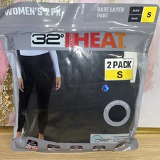 2 Pack 32 Degrees Heat Women’s Base Layer Legging Pants Black Waist 27-28”