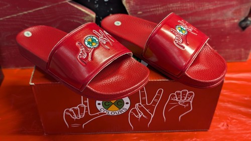 Cross Colours CXC Love Is Love Sign Language Red Slides Sandals Size 6 women - Picture 1 of 10