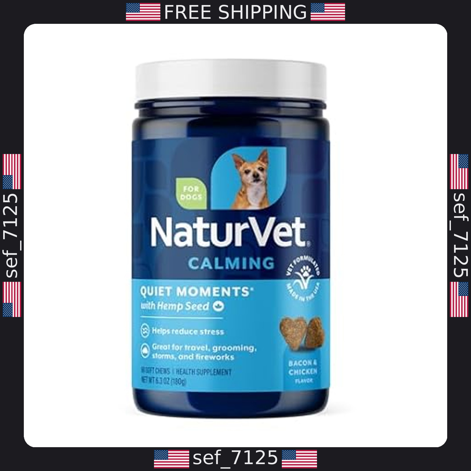 NaturVet Quiet Moments Plus Hemp Soft Chews for Dogs, 60 Cou