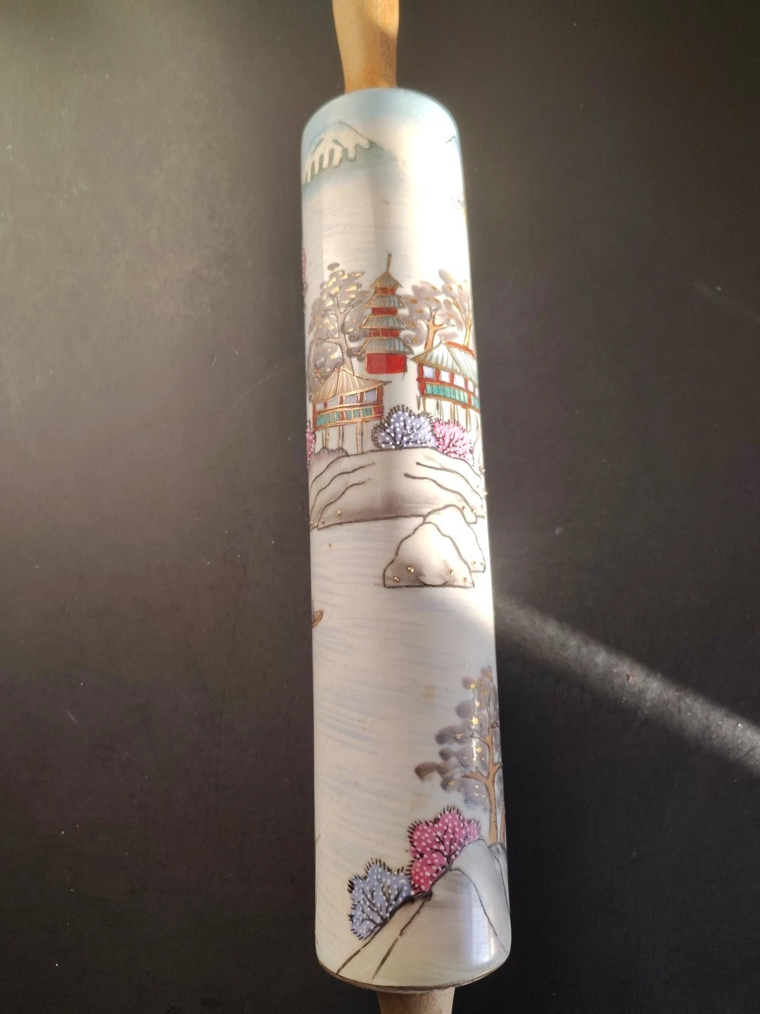 Hand Painted Nippon Porcelain Rolling Pin Village Scene