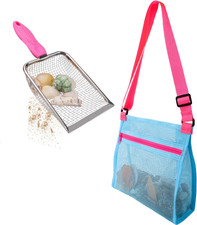 Beach Mesh Shovel with Mesh Beach Bag for Shell Collecting, Kids Sand Sifter for