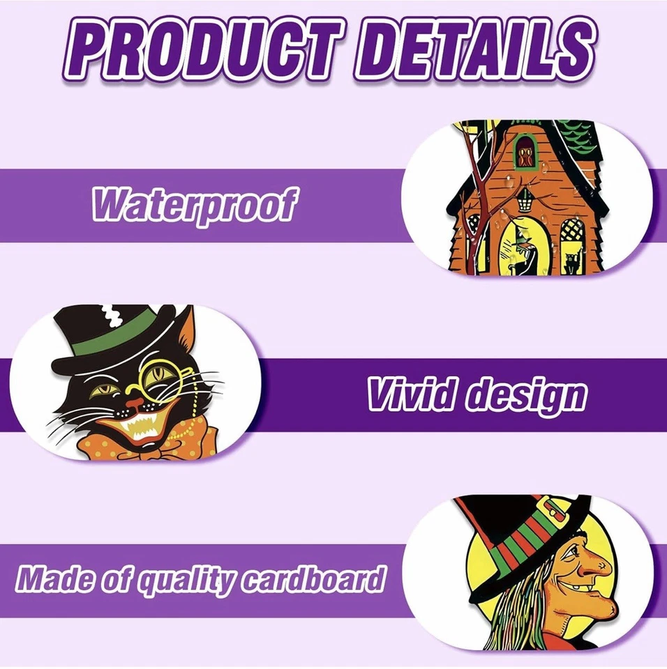 40Pcs Vintage Halloween Decorations - Assorted Retro Pumpkin, Cat, Owl Cutouts - Image 4 of 4