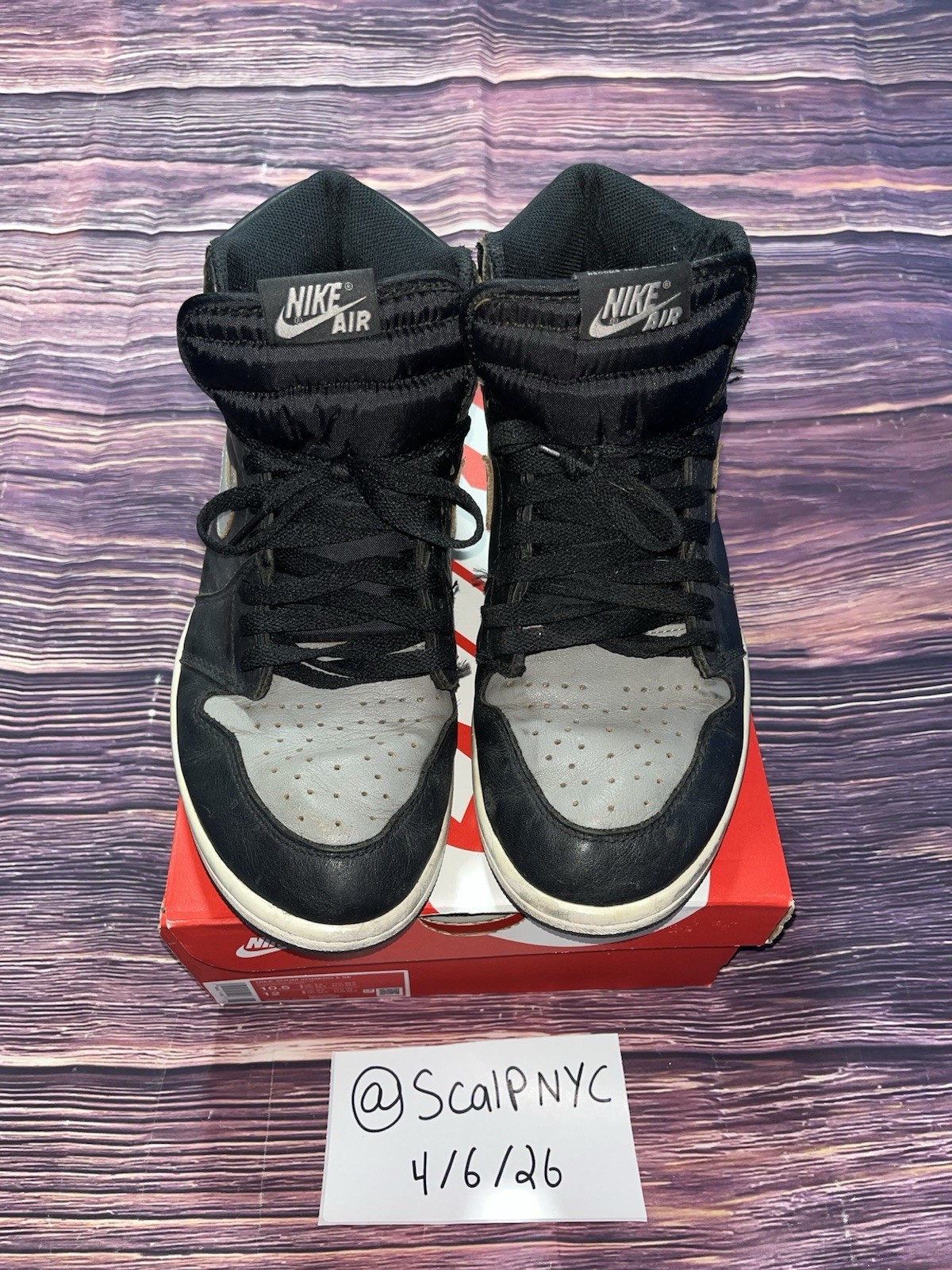 Air Jordan 1 Retro High OG 'Shadow' 2018 Black/Grey Mens Size 9.5, Pre Owed.
