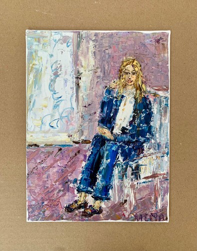 Portrait de jeune femme peinture huile sur carton peint peinture romantique figurative - Photo 8/10