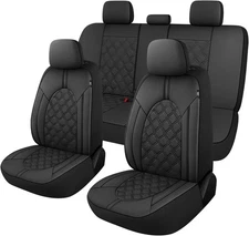 Luxury PU Leather Car Seat Covers Full Set, Universal Fit, Black
