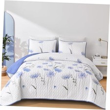Size Quilt Set Floral,3 Pieces White Quilts Coverlet Set Flower King Blue