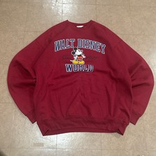Vintage 90s Walt Disney World Mickey Mouse Maroon Crewneck Sweatshirt Size Large