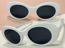 Mens or Women CLASSIC VINTAGE RETRO Style SUN GLASSES White Oval Frame Dark Lens