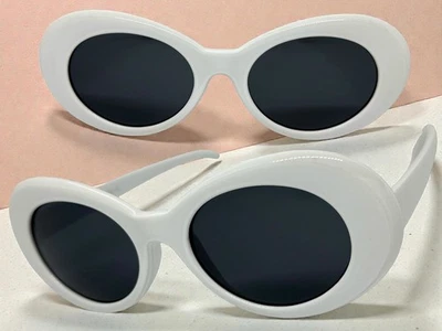 Hommes Ou Femme Classique Vintage Style Rétro Soleil Lunettes Blanc Ovale Foncé - Photo 1/4