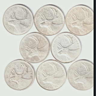 8 Canada silver 25 Cent quarters 1940's KGVI.