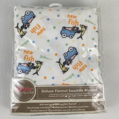Trend Lab Dr Seuss Deluxe Flannel Swaddle Blanket New Fish 48'' Polka Dot Sealed