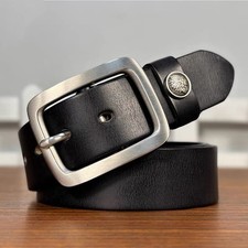 Real Leather Waist Belt Stainless steel Buckle Waistband Unisex Casual Punk Belt