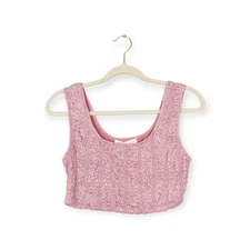 Endless Rose Women's Top Blush Pink Sleeveless Scoop Neck Cabled Knit Size M