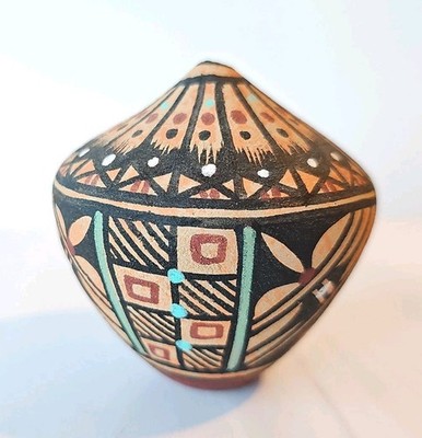 Native American Jemez Pottery Small Seed Pot Vase Joseph Fragua w/ Bear Paw