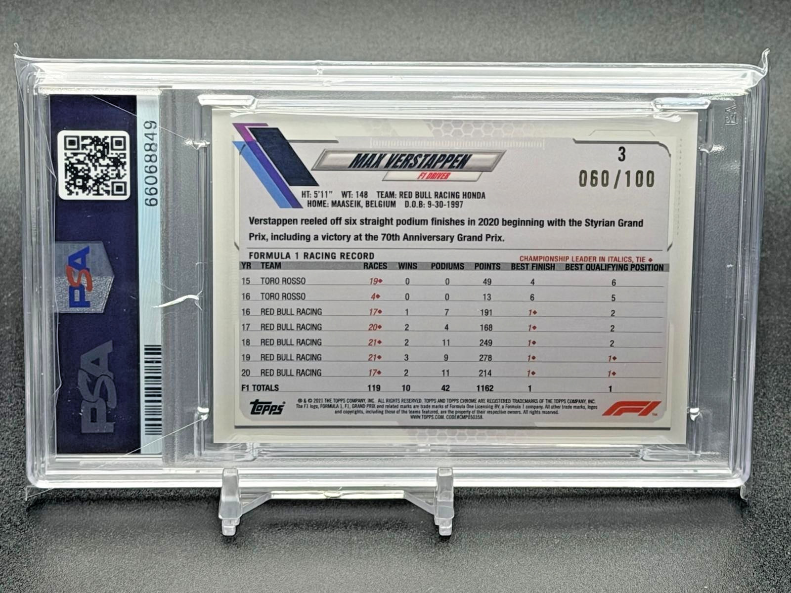 MAX VERSTAPPEN 2021 TOPPS CHROME F1 SAPPHIRE Negative /100 IV Portrait SP view 2