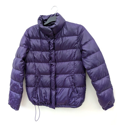 Uniqlo Jil Sander Jacke Damen L lila Daunen gesteppt wattiert Puffer Mantel +J warm