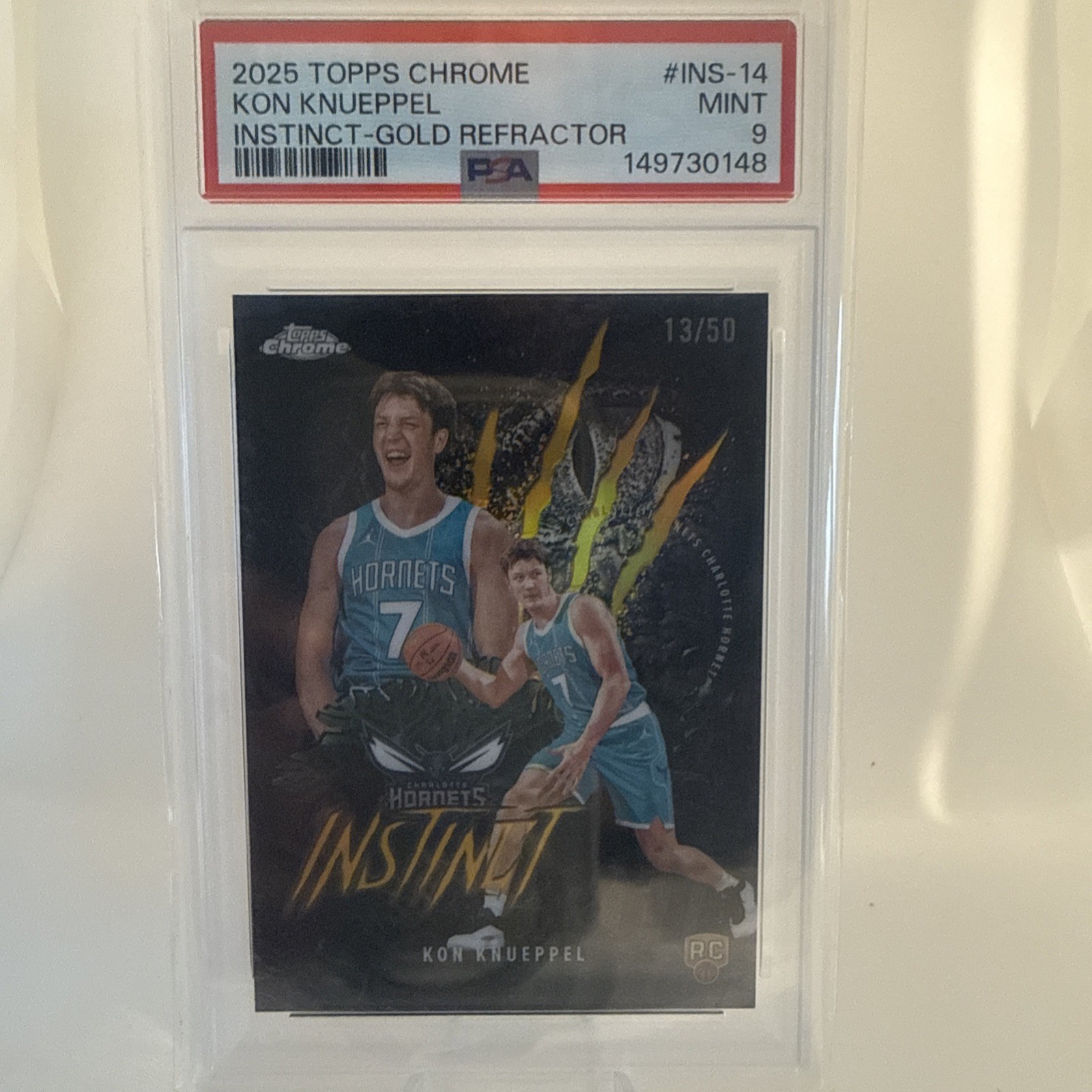 2025-26 Topps Chrome- Instinct Kon Knueppel #INS-14 Gold Refractor /50 RC PSA 9