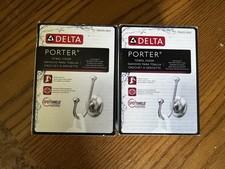 TWO Delta Porter Towel Hooks In Brushed Nickel Finish With Spotshield 78435-BN1