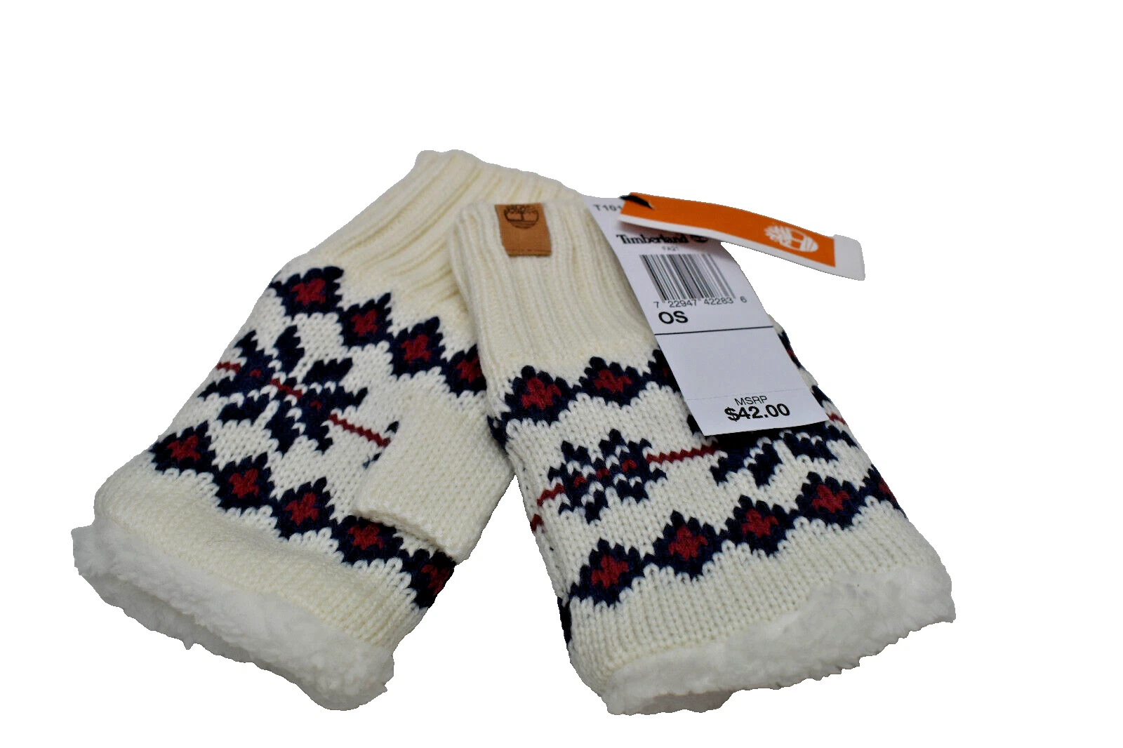 Timberland Fingerless Fleece Lined Knit Gloves Fair Isle New! NWT