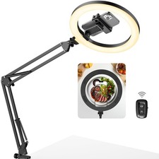 Overhead Phone Mount with Ring Light, 10" LED Selfie Ring Light for Desk with...