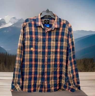 KAVU Men's Big Joe Flannel Shirt Large Plaid Cotton Corner Clay Size XXL