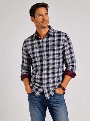 Vince Mens Cambria Double-Face Plaid Button-Up Shirt Size L Classic Fit Capsule