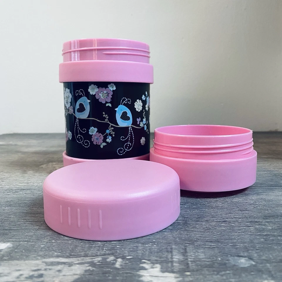 Contenedor de comida fría caliente Pottery Barn Kids almuerzo aislado rosa/marrón sin cuchara Foto 2 de 4