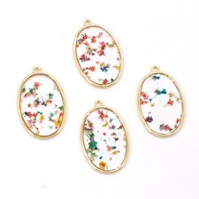 C 8PCS Gold Tone Dried Pressed Tiny Flower Resin Oval Shape Pendant GXE1304
