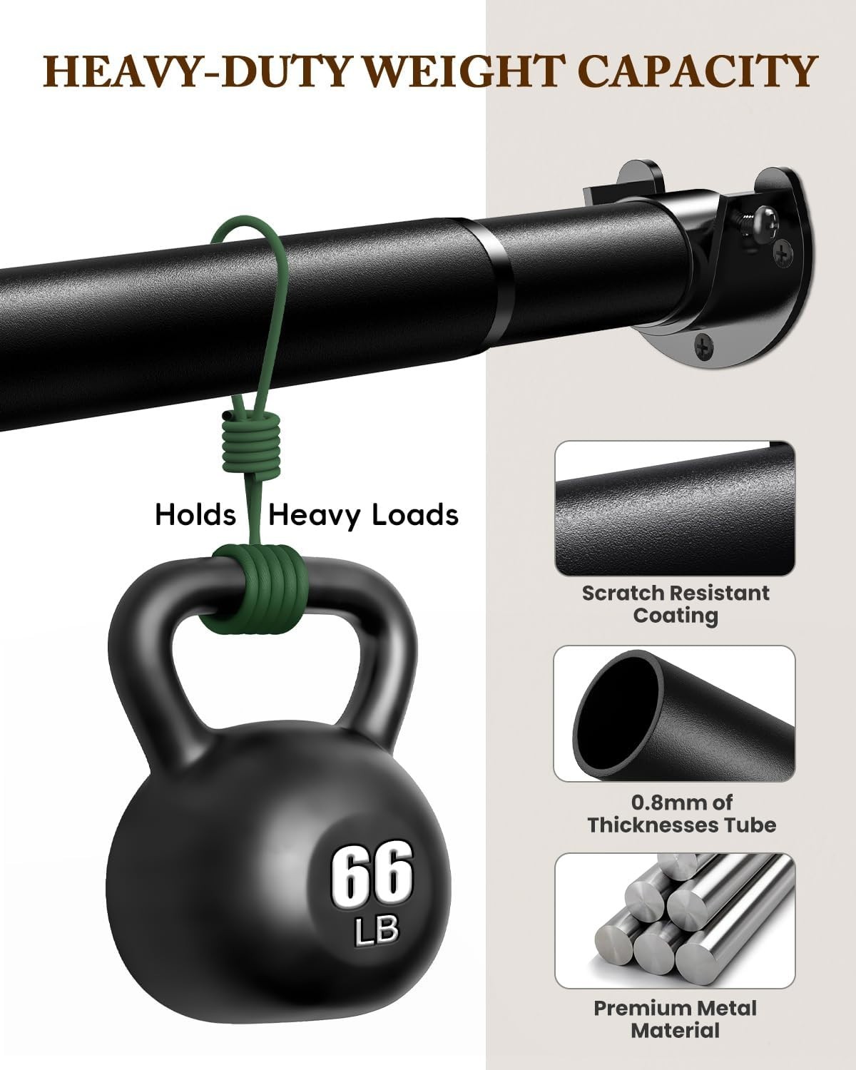 Closet Rod 17-54 IN, Heavy Duty Closet Hanging Rod for Clothes, Adjustable Cl...