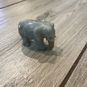Small Hand Carved Stone Jade Elephant Vintage 2” Trunk Down