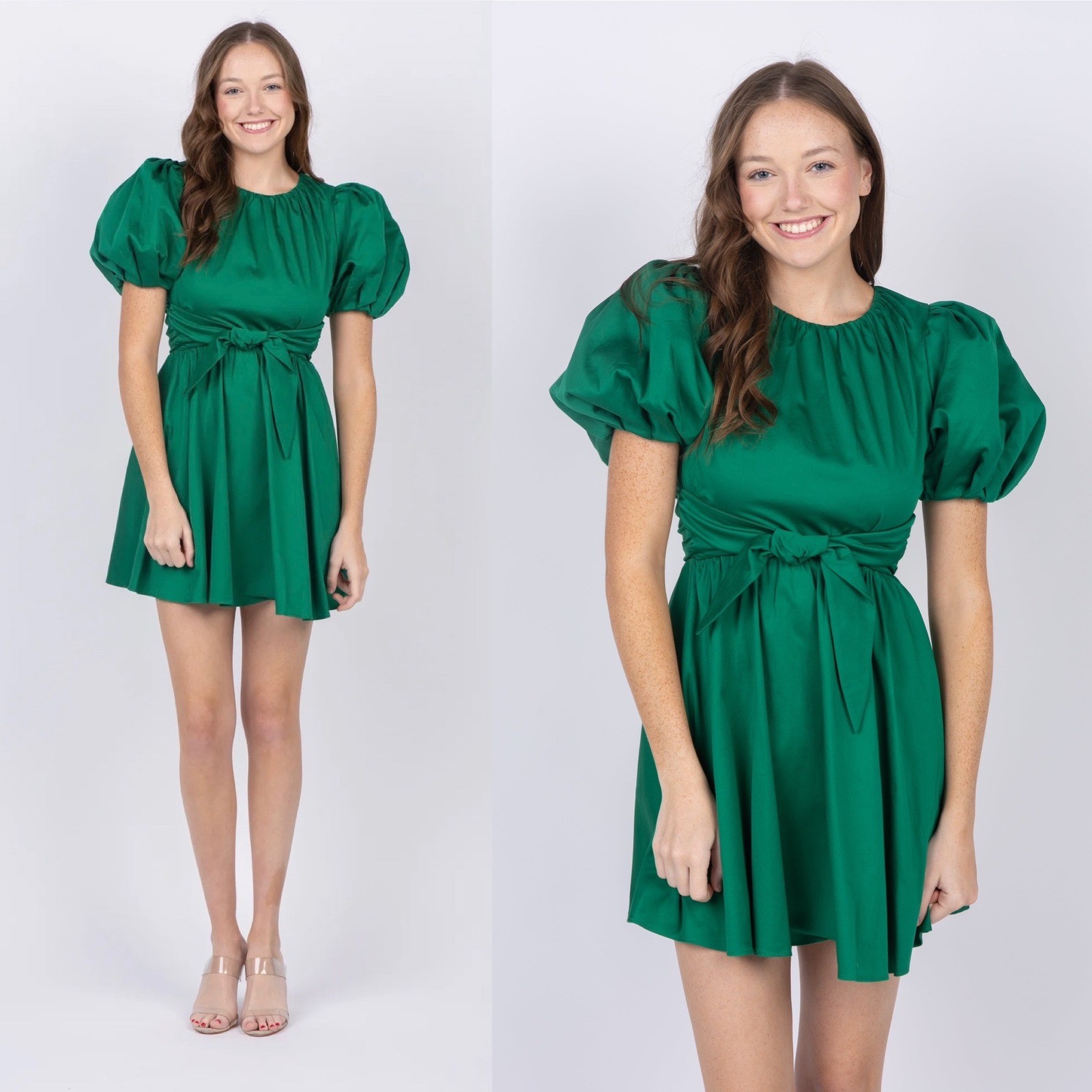 Alice + Olivia Kylan Mini Dress Emerald Green Puff Sleeve Open Back Size 0