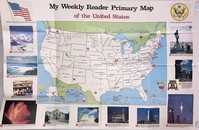 United States Map Capitals & DC Mt McKinley Hammond My Weekly Reader 25.5''x34''