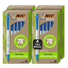 BIC Ecolutions Clic Stic Ballpoint Pens, Blue, Medium Point, 48 Pack