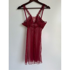 La Perla Red Lace Lingerie Satin Waist Sheer Small 2 Sexy Nighty Dress Babydoll