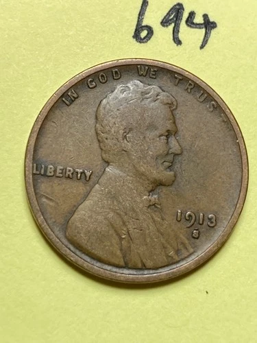 1913-S LINCOLN WHEAT CENT, low mintage date, "FINE" condition #694