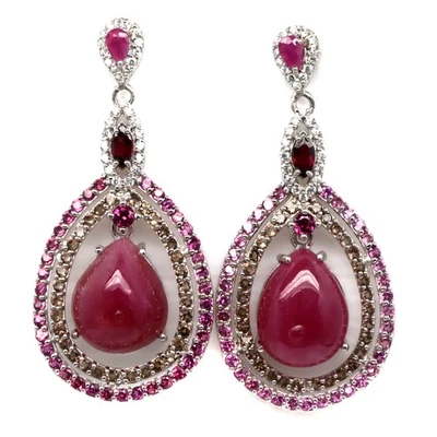 PNG 925 Sterling Silber 13 x 16 mm Rubin Rhodolite Granat Ohrringe - Bild 1 von 4