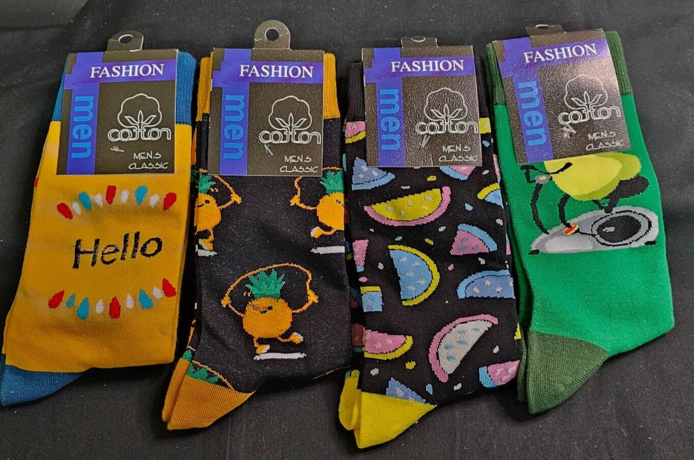 NWT Men's Organic Cotton Happy Socks 4-Pack Sizes 9-13 - Four Designs