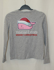 Vineyard Vines Merry Christmas Whale Santa Long Sleeve Gray Pink Shirt Kids Sz S