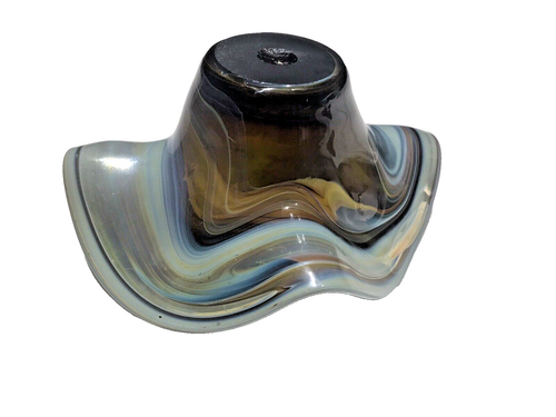 Iridescent Art Glass, Wavy, Ruffled Bowl/Candy Dish - Green/Blue/Brown - Dubai - Picture 14 of 16