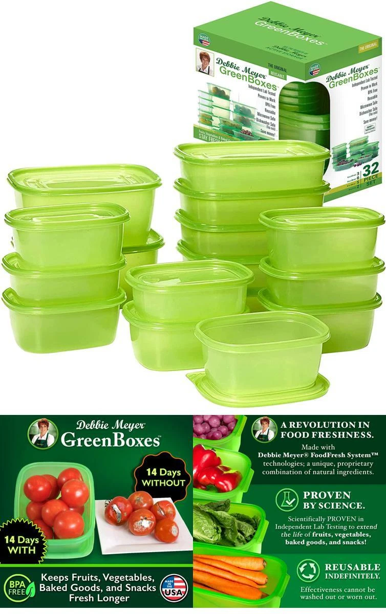 Debbie Meyer GreenBoxes 32 Piece Set Keeps Fruits Vegetables Baked Goods and