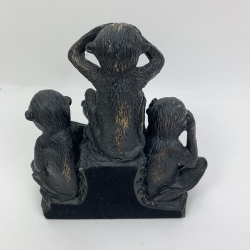 4 Wise Monkeys Figurine Resin Statue Hear See Speak No Evil Bookend Doorstop - Picture 11 of 16