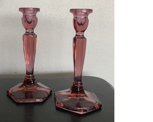 Fenton Vintage Dusty Rose Taper Candle Holder Sticks Glass 8.5"