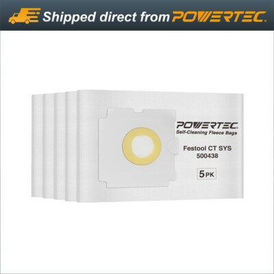 POWERTEC 75059 Fleece Filter Bags for Festool 500438 Fits CT SYS, 5PK