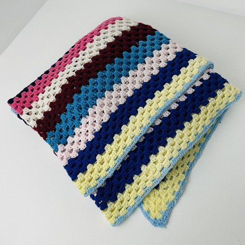 Crochet blanket Throw Granny Squares Handmade Large 64” X 64” Rainbow 60s 70s - Picture 11 of 24