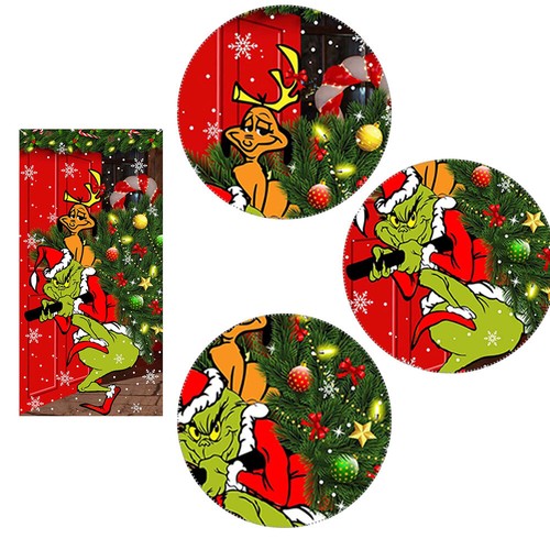 Frohe Weihnachten Grinch Weihnachten Türabdeckung Dekorationen Banner Grinch DE - Bild 10 von 11