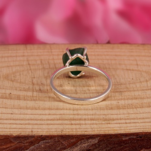 Rough Emerald Gemstone 925 Sterling Silver Engagement Band Ring Gift For Her - Picture 3 of 5